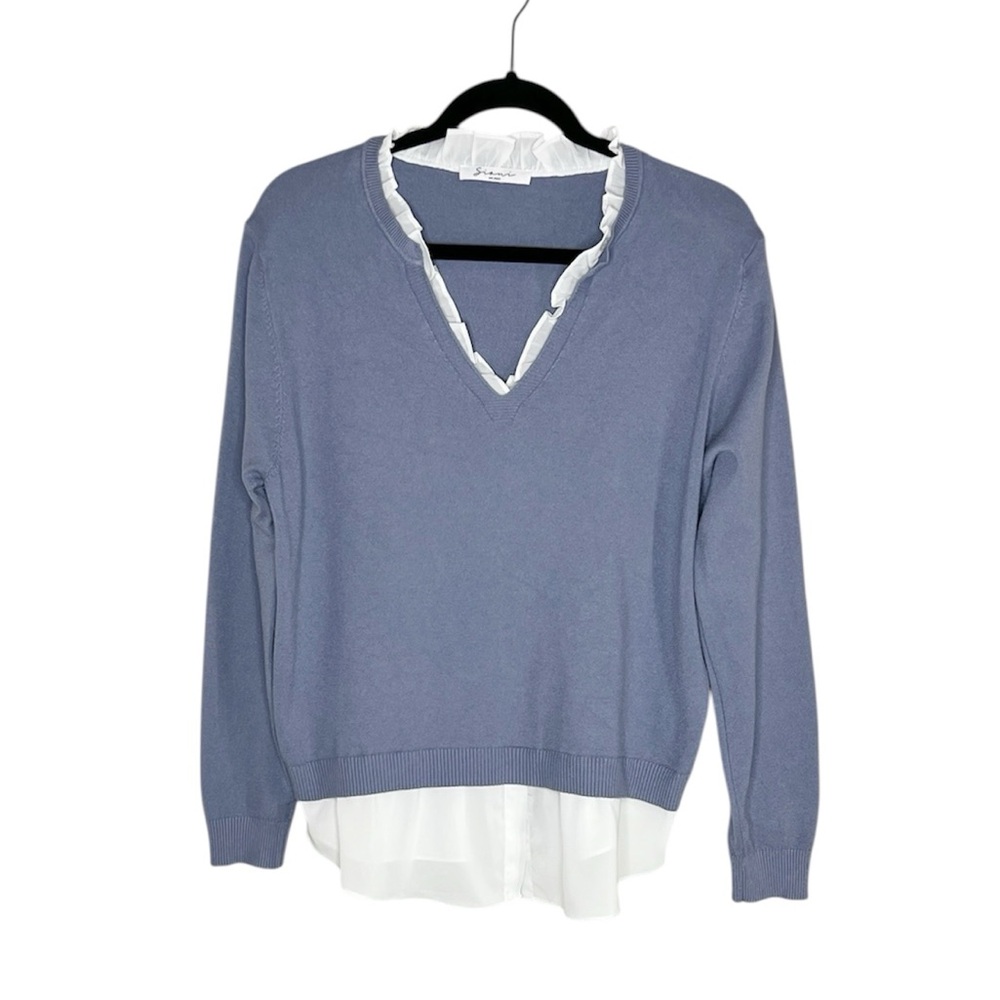 SIONI Ruffle Trim Layered Look V neck sweater top